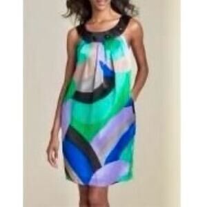GUC Nine West Silk Multicolor Vintage Geometric Print Mini Shift Dress. Size 8.